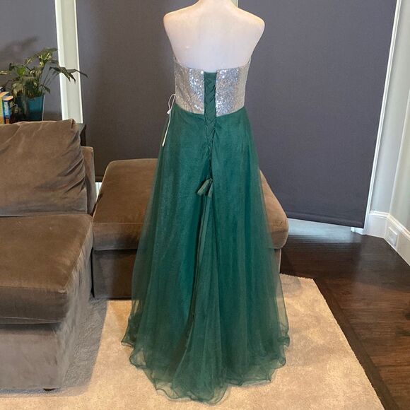 Women’s Green & Silver Full Length Prom Party Dress CorsetBack Size L NWT - Picture 5 of 14
